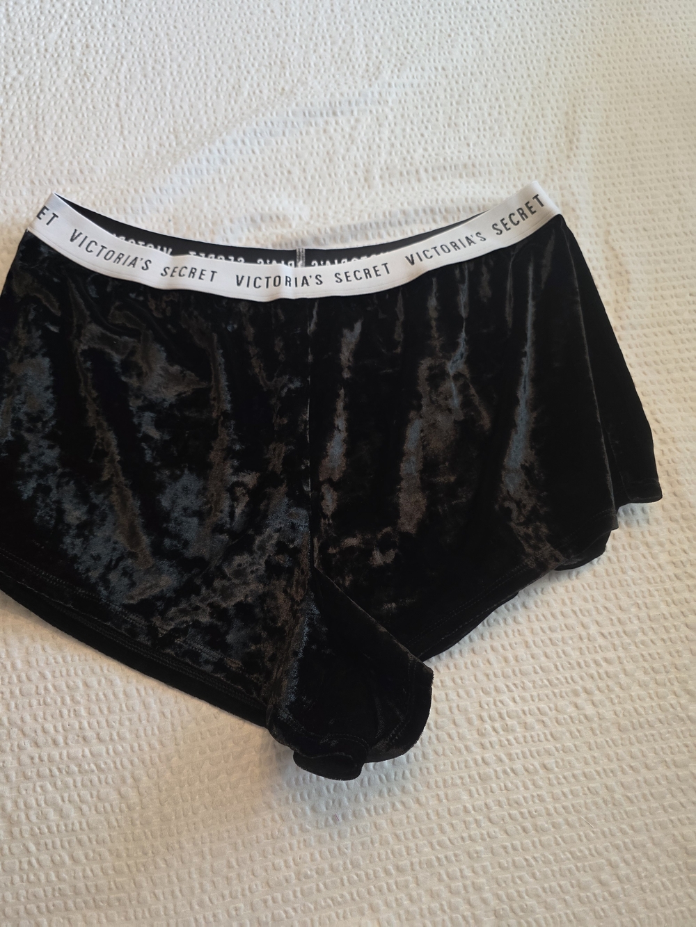 Victoria's Secret Black Velvet Lounge Shorts with Branded Waistband L